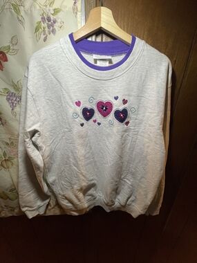 Women’s Light Grey Sweater with Purple Heart Embroidery